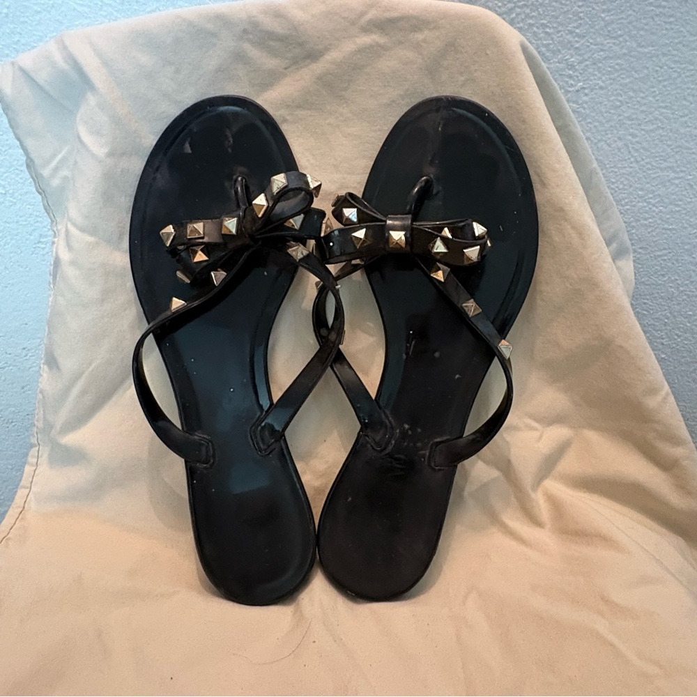 Valentino Black Sandals with Silver Studs